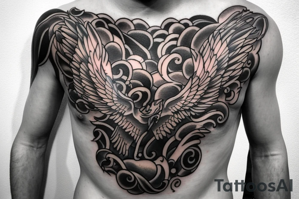 phoenix on man chest tattoo idea