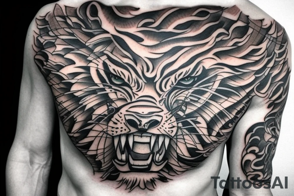 tiger on male chest tattoo idea