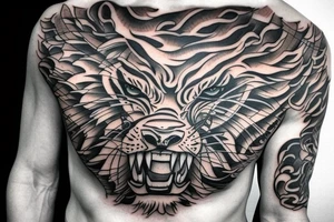 tiger on male chest tattoo idea