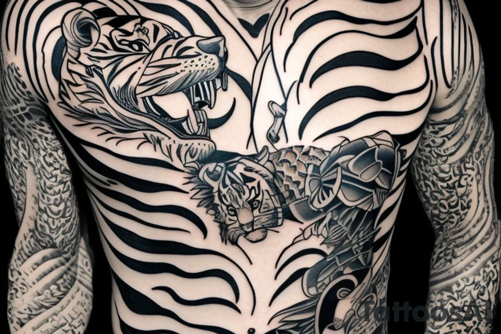 tiger on male chest tattoo idea