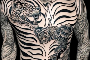 tiger on male chest tattoo idea