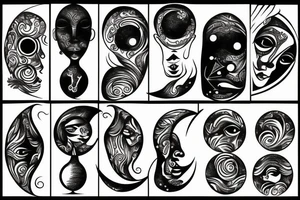 Venus and Mercury taking center stage under black moon tattoo idea