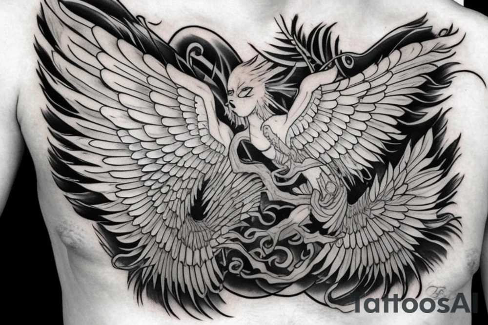 harpie on male chest tattoo idea