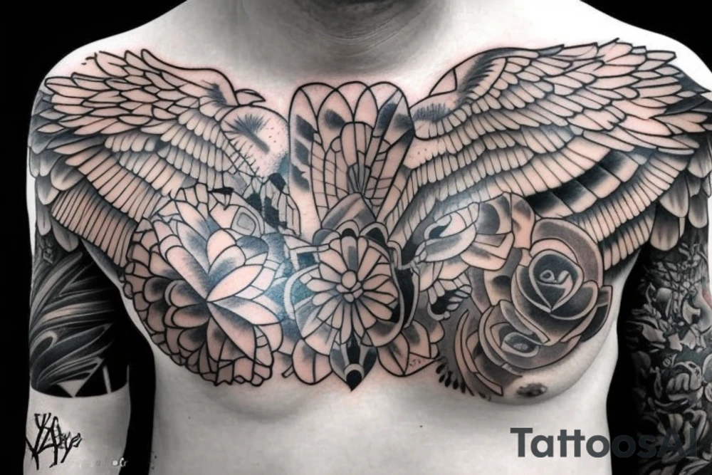 harpye on male chest tattoo idea