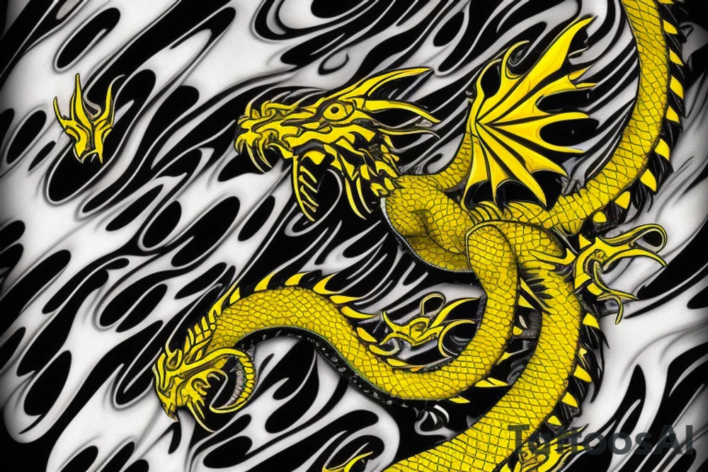 Shoulder sleeve
dragon tattoo with black scales, yellow highlights on scales, long sharp claws, silky hair and intense eyes. Dragon scales as background and dragon made into the scales

silky hair
trippy
abstract negative spaces tattoo idea
