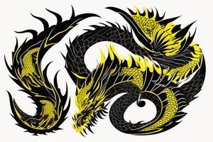 Shoulder sleeve
dragon tattoo with black scales, yellow highlights on scales, long sharp claws, silky hair and intense eyes. dragon made into the scales

silky hair
trippy
abstract negative spaces tattoo idea