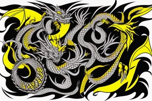 Shoulder sleeve
dragon tattoo with black scales, yellow highlights on scales, long sharp claws, silky hair and intense eyes. dragon made into rockface

silky hair
trippy
abstract negative spaces tattoo idea