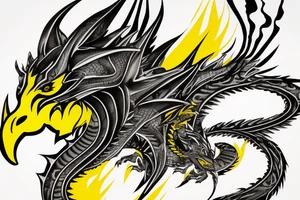 Shoulder sleeve
dragon tattoo with black scales, yellow highlights on scales, long sharp claws, silky hair and intense eyes. dragon made into a rockface

silky hair
trippy
abstract negative spaces tattoo idea