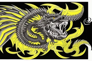 Shoulder sleeve
dragon tattoo with black scales, yellow highlights on scales, long sharp claws, silky hair and intense eyes. dragon has lions hair

silky hair
trippy
abstract negative spaces tattoo idea