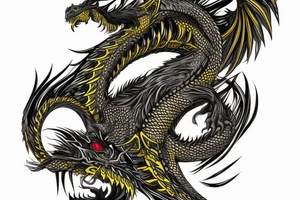 Shoulder sleeve
dragon tattoo with black scales, yellow highlights on scales, long sharp claws, silky hair and intense eyes. dragon has lions hair

silky hair
trippy
abstract negative spaces tattoo idea