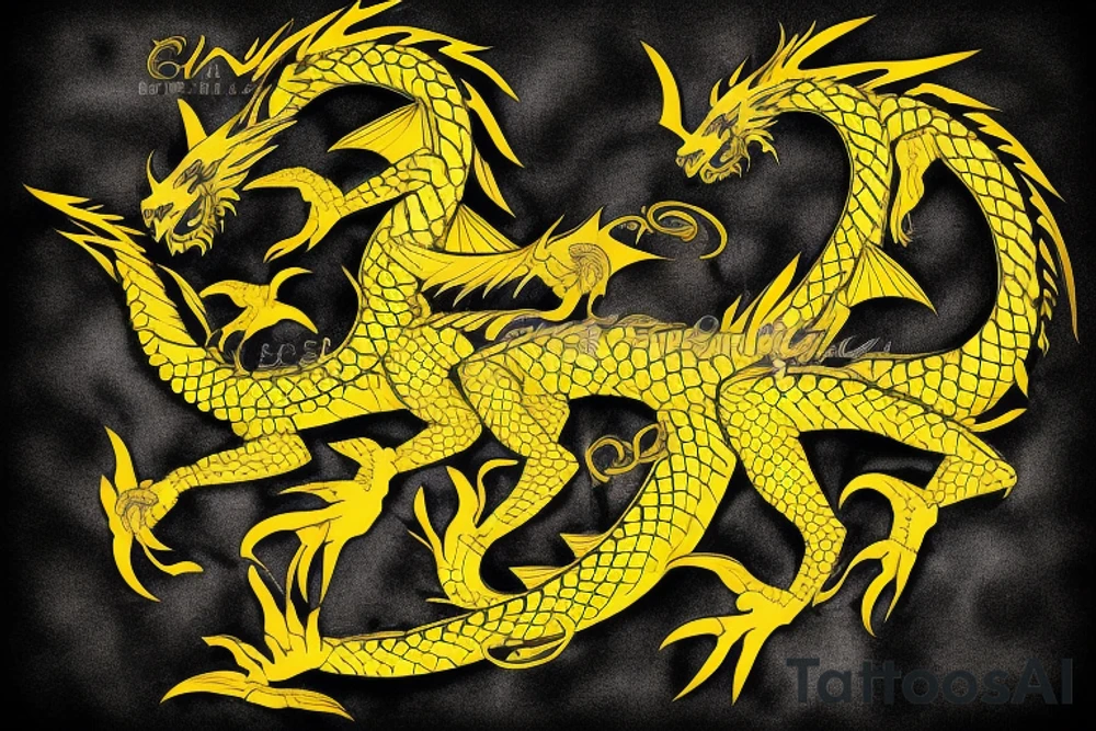 Shoulder sleeve
dragon tattoo with black scales, yellow highlights on scales, long sharp claws, silky hair and intense eyes. dragon has lions hair

silky hair
trippy
abstract negative spaces
scratch marks tattoo idea