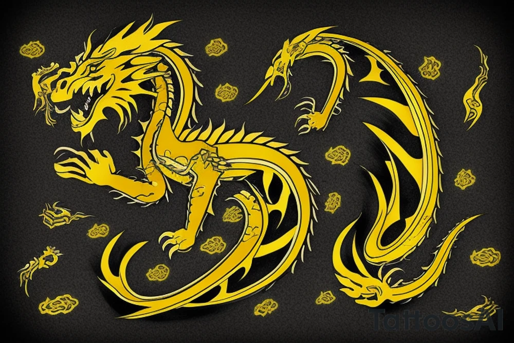 Arm band tattoo
dragon tattoo with black scales, yellow highlights on scales, long sharp claws, silky hair and intense eyes. dragon has lions hair

silky hair
trippy
abstract negative spaces
scratch marks tattoo idea