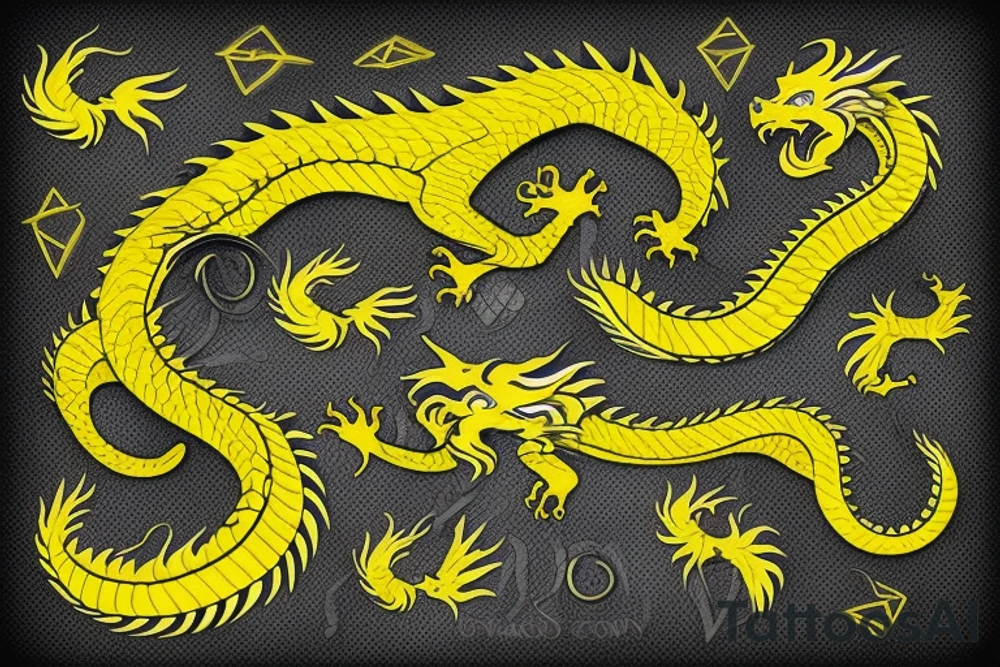 Arm band tattoo
dragon tattoo with black scales, yellow highlights on scales, long sharp claws, silky hair and intense eyes. dragon has lions hair

silky hair
trippy
abstract negative spaces
scratch marks tattoo idea