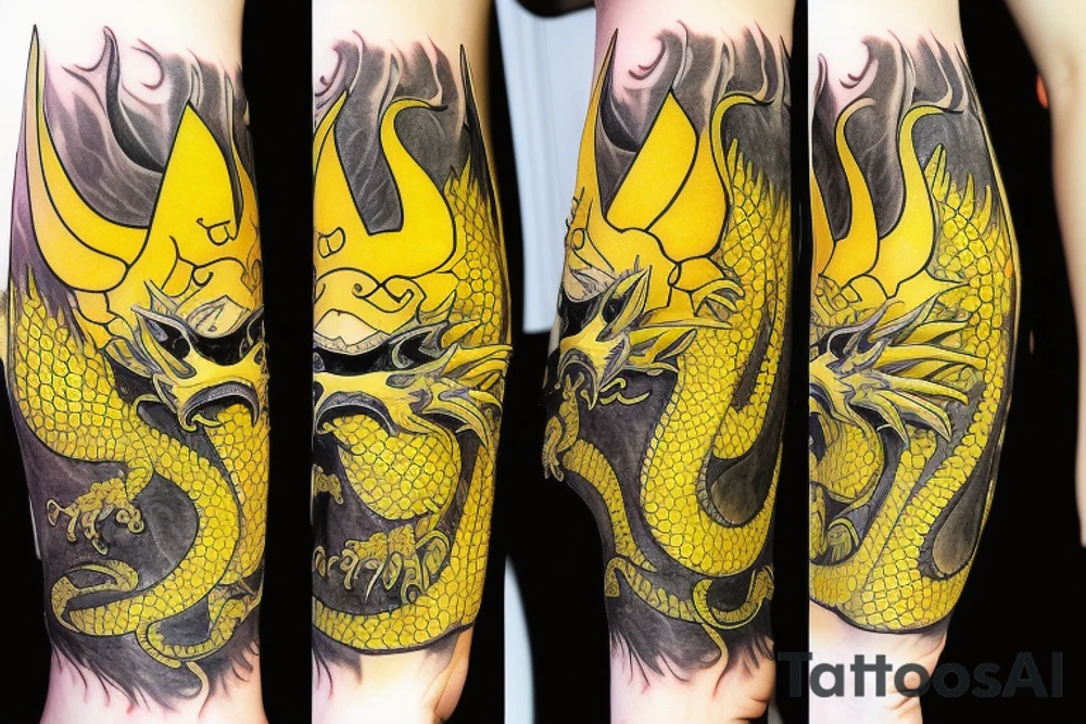 Shoulder sleeve tattoo
dragon with black scales, yellow highlights on scales, long sharp claws, silky hair and intense eyes. dragon has lions hair

silky hair
trippy
abstract negative spaces
scratch marks tattoo idea