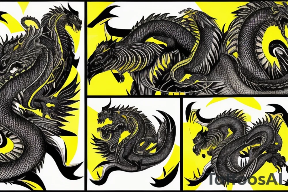 Shoulder sleeve tattoo
dragon with black scales, yellow small highlights on scales, long sharp claws, silky hair and intense eyes. dragon has lions hair

silky hair
trippy
abstract negative spaces
scratch marks tattoo idea