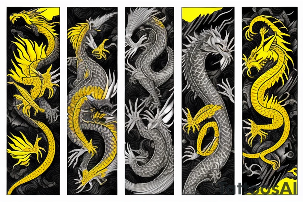 Shoulder sleeve tattoo
dragon with black scales, yellow small highlights on scales, long sharp claws, silky hair and intense eyes. dragon has lions hair

silky hair
trippy
abstract negative spaces
scratch marks tattoo idea