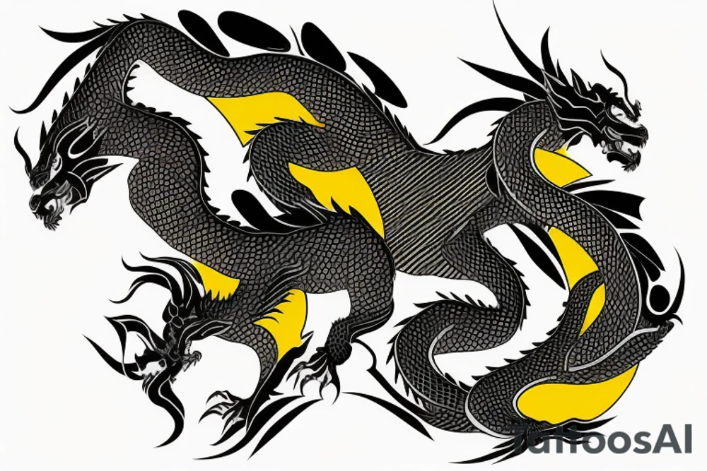 Shoulder sleeve tattoo
dragon with black scales, yellow small highlights on scales, long sharp claws, silky hair and intense eyes. dragon has lions hair

silky hair
trippy
abstract negative spaces
scratch marks tattoo idea