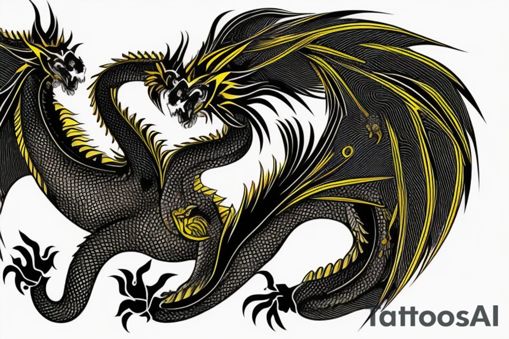 Shoulder sleeve tattoo
dragon with black scales, yellow small highlights on scales, long sharp claws, silky hair and intense eyes. dragon has lions hair

silky hair
trippy
abstract negative spaces
scratch marks tattoo idea