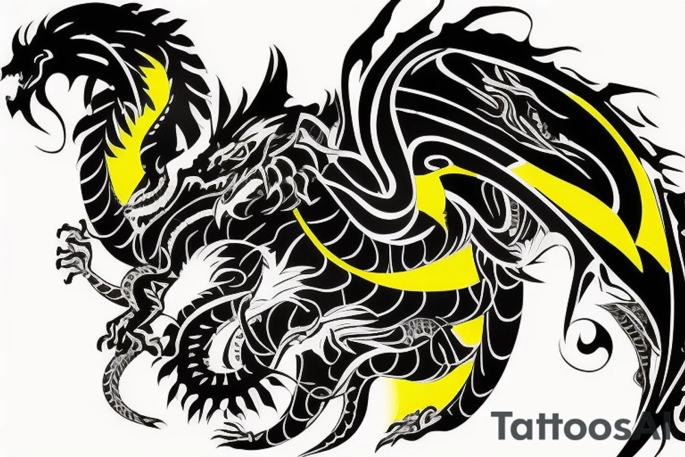 Shoulder sleeve tattoo
dragon with black scales, yellow small highlights on scales, long sharp claws, silky hair and intense eyes. dragon has lions hair

silky hair
trippy
abstract negative spaces
scratch marks tattoo idea