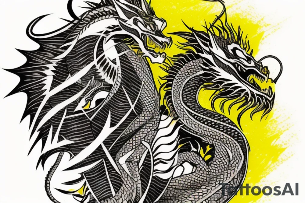 Shoulder sleeve tattoo
dragon with black scales, yellow small highlights on scales, long sharp claws, silky hair and intense eyes. dragon has lions hair

silky hair
trippy
abstract negative spaces
scratch marks tattoo idea