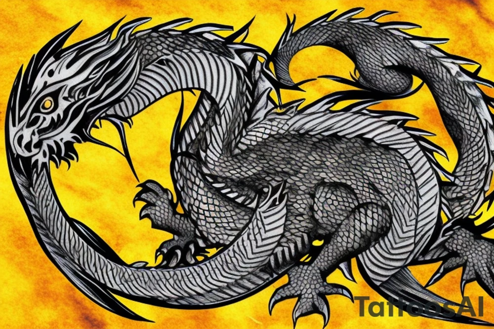 Shoulder sleeve tattoo
dragon with black scales, yellow small highlights on scales, long sharp claws, silky hair and intense eyes. dragon has lions hair

silky hair
trippy
abstract negative spaces
scratch marks tattoo idea