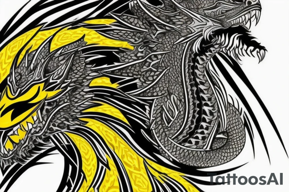 Shoulder sleeve tattoo
dragon with black scales, yellow small highlights on scales, long sharp claws, silky hair and intense eyes. dragon has lions hair

silky hair
trippy
abstract negative spaces
scratch marks tattoo idea