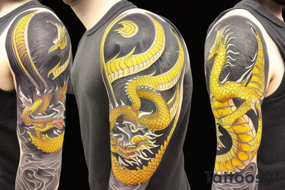 Shoulder sleeve tattoo
dragon with black scales, yellow small highlights on scales, long sharp claws, silky hair and intense eyes. dragon has lions hair

silky hair
trippy
abstract negative spaces
scratch marks tattoo idea