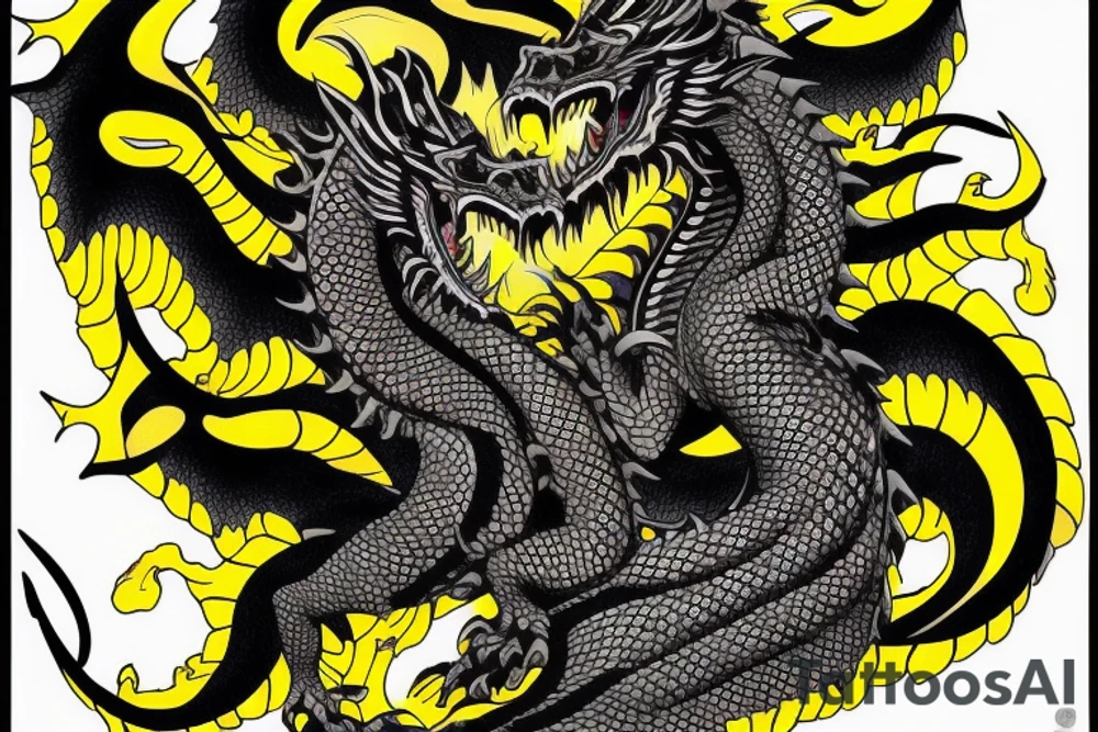 Shoulder sleeve tattoo
dragon with black scales, yellow small highlights on scales, long sharp claws, silky hair and intense eyes. dragon has lions hair

silky hair
trippy
abstract negative spaces
scratch marks tattoo idea