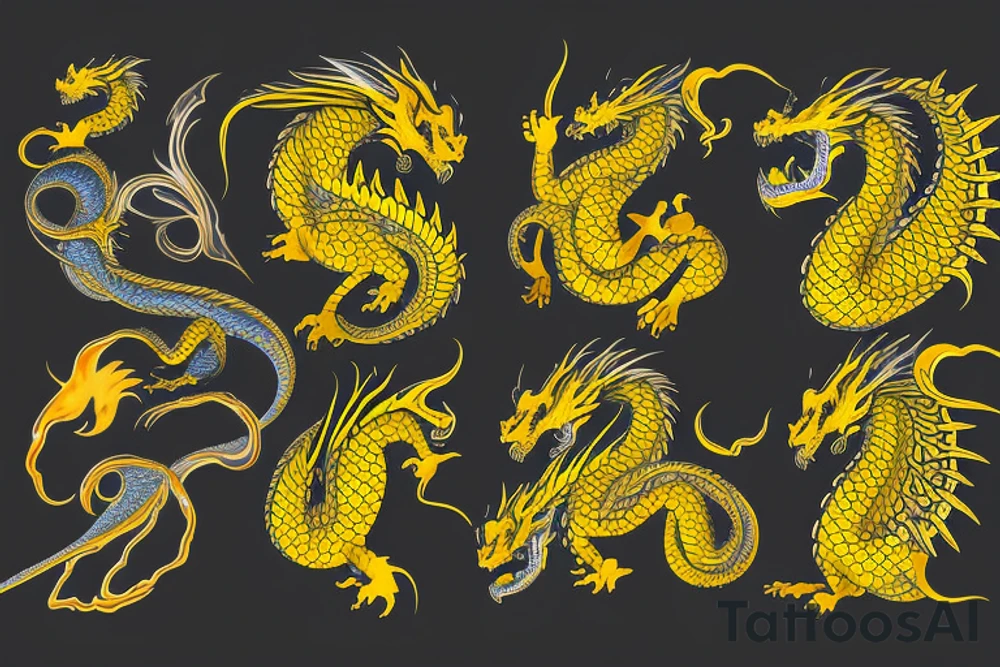 Shoulder sleeve tattoo
dragon with black scales, yellow small highlights on scales, long sharp claws, silky hair and intense eyes. dragon has lions hair

silky hair
trippy
abstract negative spaces
scratch marks tattoo idea