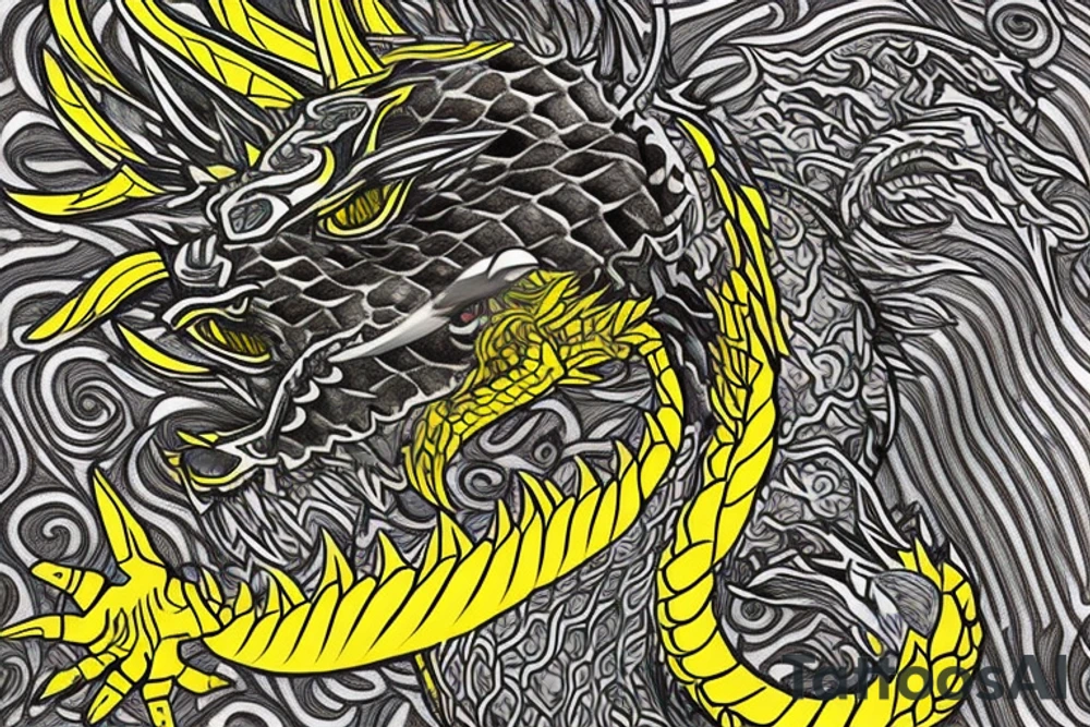 Shoulder sleeve tattoo
dragon with black scales, yellow small highlights on scales, long sharp claws, silky hair and intense eyes. dragon has lions hair

silky hair
trippy
abstract negative spaces
scratch marks tattoo idea