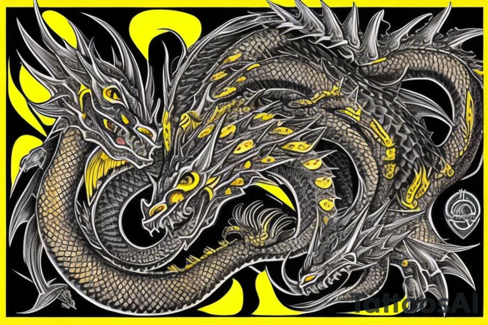 Shoulder sleeve tattoo
dragon with black scales, yellow small highlights on scales, long sharp claws, silky hair and intense eyes. dragon has lions hair

silky hair
trippy
abstract negative spaces
scratch marks tattoo idea
