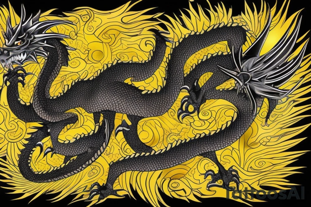 Shoulder sleeve tattoo
dragon with black scales, yellow small highlights on scales, long sharp claws, silky hair and intense eyes. dragon has lions hair

silky hair
trippy
abstract negative spaces
scratch marks tattoo idea