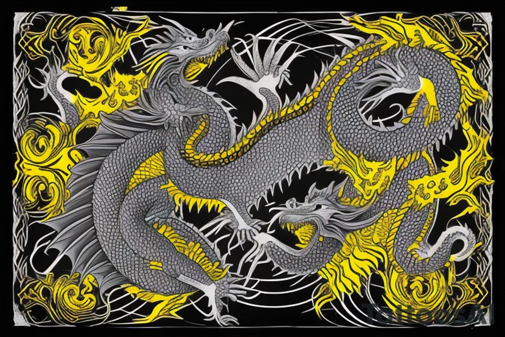 Shoulder sleeve tattoo
dragon with black scales, yellow small highlights on scales, long sharp claws, silky hair and intense eyes. dragon has lions hair

silky hair
trippy
abstract negative spaces
scratch marks tattoo idea