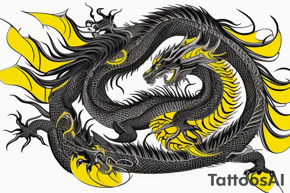 Shoulder sleeve tattoo
dragon with black scales, yellow small highlights on scales, long sharp claws, silky hair and intense eyes. dragon has lions hair

silky hair
trippy
abstract negative spaces
scratch marks tattoo idea