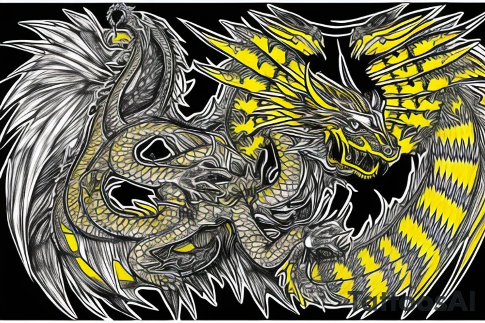 Shoulder sleeve tattoo
dragon with black scales, yellow small highlights on scales, long sharp claws, silky hair and intense eyes. dragon has lions hair

silky hair
trippy
abstract negative spaces
scratch marks tattoo idea