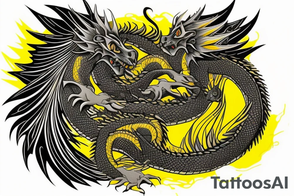Shoulder sleeve tattoo
dragon with black scales, yellow small highlights on scales, long sharp claws, silky hair and intense eyes. dragon has lions hair

silky hair
trippy
abstract negative spaces
scratch marks tattoo idea