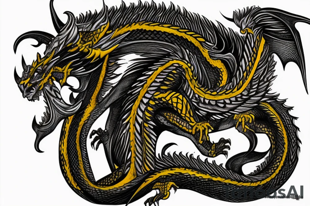 Shoulder sleeve tattoo
dragon with black scales, yellow small highlights on scales, long sharp claws, silky hair and intense eyes. dragon has lions hair

silky hair
trippy
abstract negative spaces
scratch marks tattoo idea