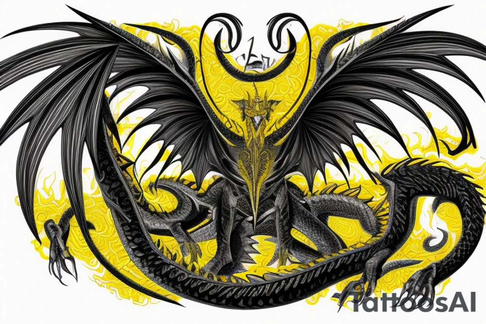Shoulder sleeve tattoo
dragon with black scales, yellow small highlights on scales, long sharp claws, silky hair and intense eyes. dragon has lions hair

silky hair
trippy
abstract negative spaces
scratch marks tattoo idea