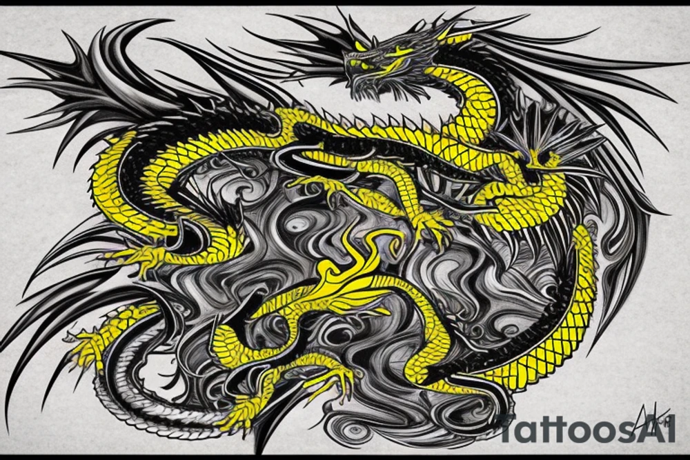Shoulder sleeve tattoo
dragon with black scales, yellow small highlights on scales, long sharp claws, silky hair and intense eyes. dragon has lions hair

silky hair
trippy
abstract negative spaces
scratch marks tattoo idea
