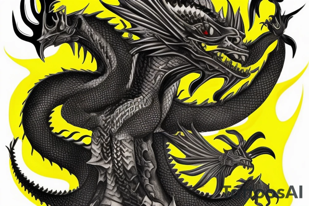 Shoulder sleeve tattoo
dragon with black scales, yellow small highlights on scales, long sharp claws, silky hair and intense eyes. dragon has lions hair

silky hair
trippy
abstract negative spaces
scratch marks tattoo idea
