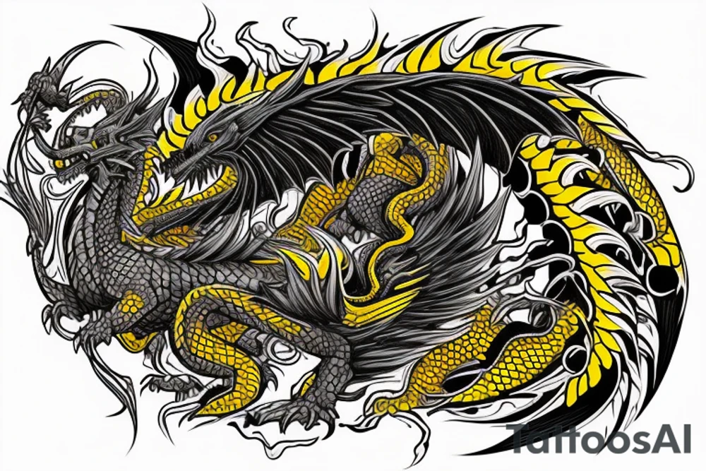 Shoulder sleeve tattoo
dragon with black scales, yellow small highlights on scales, long sharp claws, silky hair and intense eyes. dragon has lions hair

silky hair
trippy
abstract negative spaces
scratch marks tattoo idea