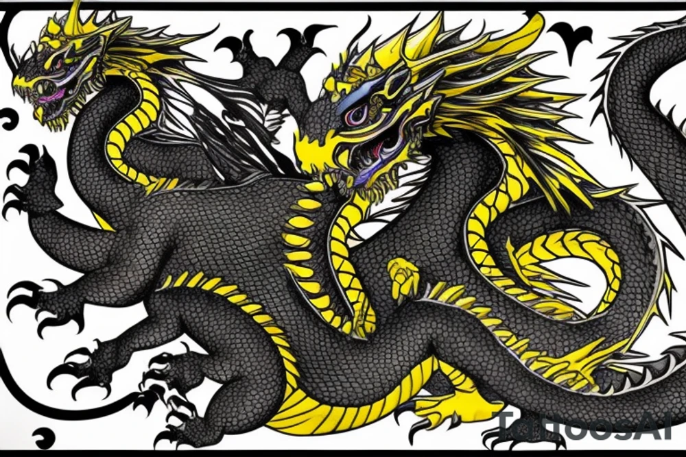 Shoulder sleeve tattoo
dragon with black scales, yellow small highlights on scales, long sharp claws, silky hair and intense eyes. dragon has lions hair

silky hair
trippy
abstract negative spaces
scratch marks tattoo idea