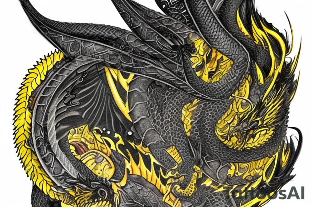 Shoulder sleeve tattoo
dragon with black scales, yellow small highlights on scales, long sharp claws, silky hair and intense eyes. dragon has lions hair

silky hair
trippy
abstract negative spaces
scratch marks tattoo idea
