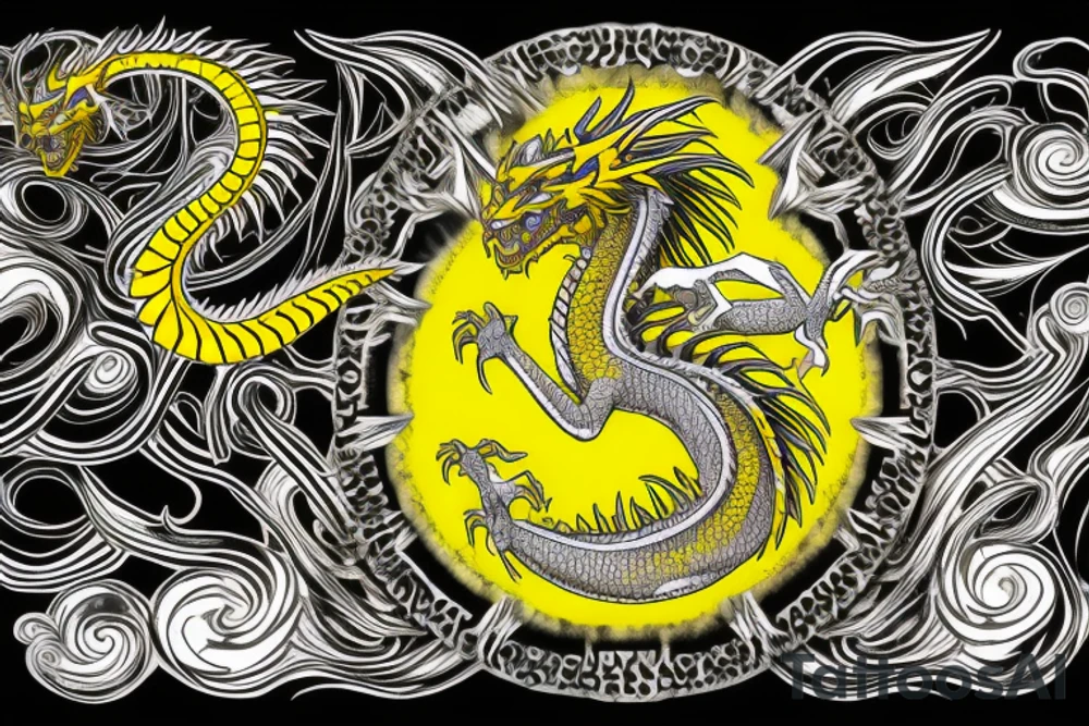 Shoulder sleeve tattoo
dragon with black scales, yellow small highlights on scales, long sharp claws, silky hair and intense eyes. dragon has lions hair

silky hair
trippy
abstract negative spaces
scratch marks tattoo idea