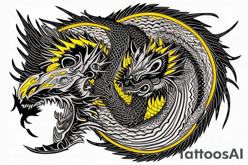 Shoulder sleeve tattoo
dragon with black scales, yellow small highlights on scales, long sharp claws, silky hair and intense eyes. dragon has lions hair

silky hair
trippy
abstract negative spaces
scratch marks tattoo idea