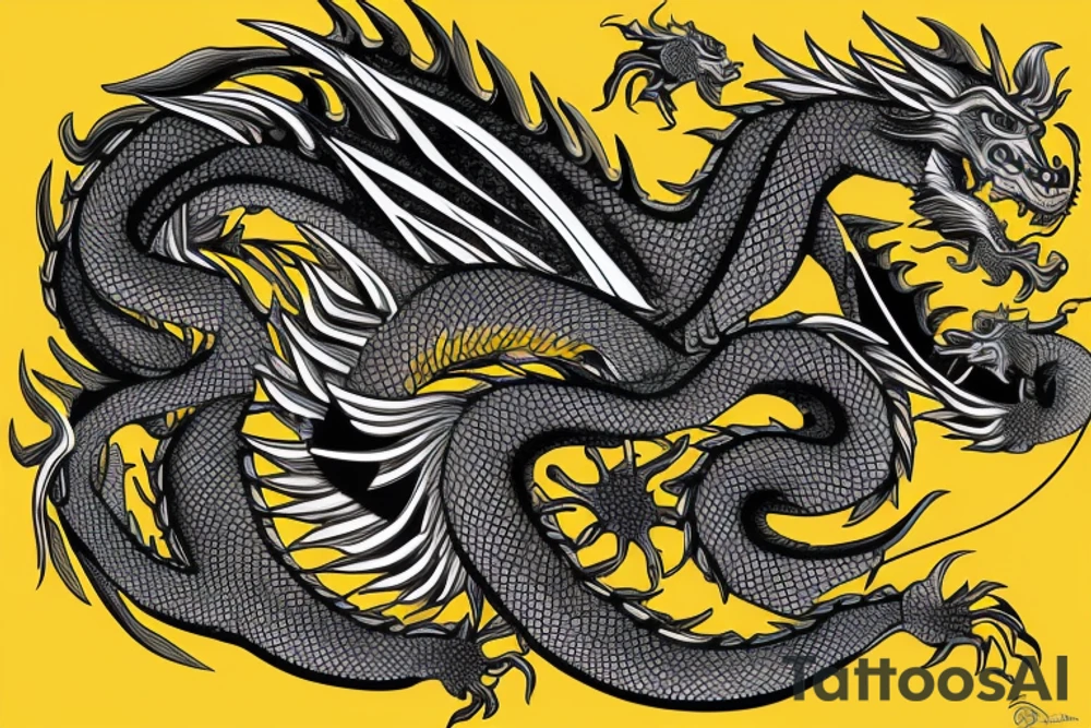 Shoulder sleeve tattoo
dragon with black scales, yellow small highlights on scales, long sharp claws, silky hair and intense eyes. dragon has lions hair

silky hair
trippy
abstract negative spaces
scratch marks tattoo idea
