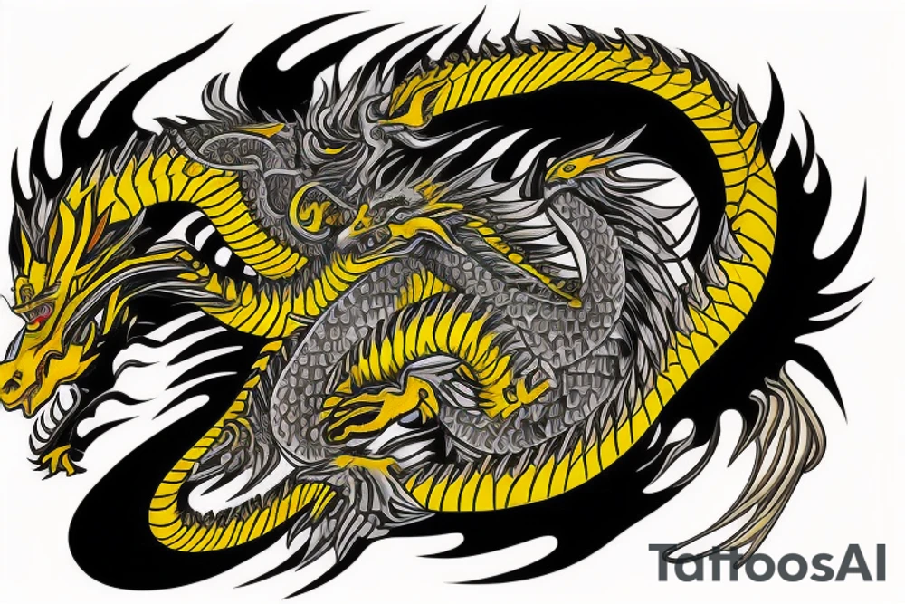 Shoulder sleeve tattoo
dragon with black scales, yellow small highlights on scales, long sharp claws, silky hair and intense eyes. dragon has lions hair

silky hair
trippy
abstract negative spaces
scratch marks tattoo idea