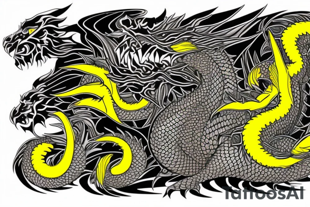Shoulder sleeve tattoo
dragon with black scales, yellow small highlights on scales, long sharp claws, silky hair and intense eyes. dragon has lions hair

silky hair
trippy
abstract negative spaces
scratch marks tattoo idea