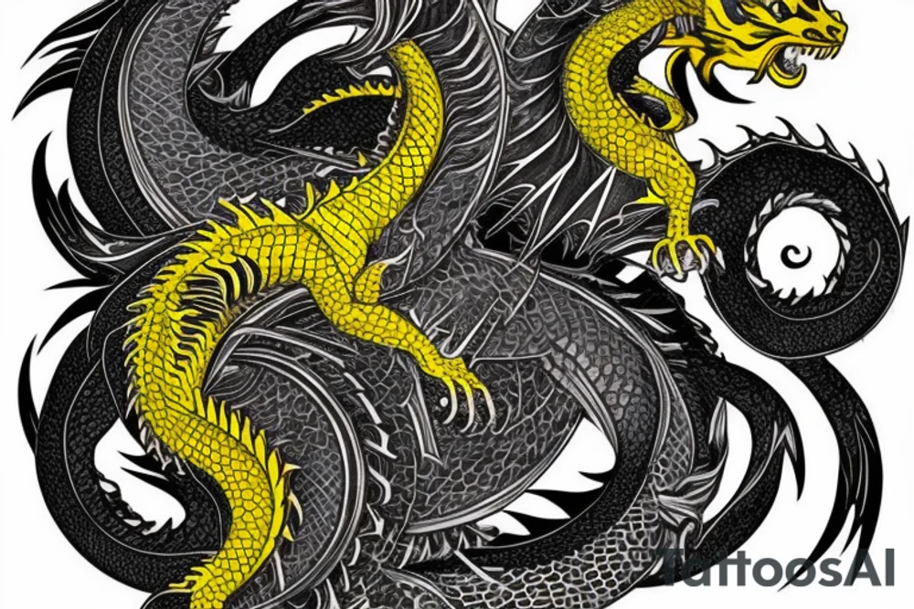 Shoulder sleeve tattoo
dragon with black scales, yellow small highlights on scales, long sharp claws, silky hair and intense eyes. dragon has lions hair

silky hair
trippy
abstract negative spaces
scratch marks tattoo idea