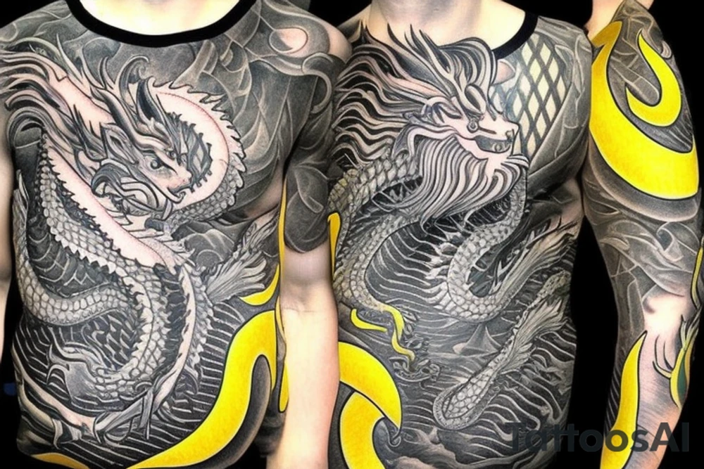 Shoulder sleeve tattoo
dragon with black scales, yellow small highlights on scales, long sharp claws, silky hair and intense eyes. dragon has lions hair

silky hair
trippy
abstract negative spaces
scratch marks

https://www.mushroom-magazine.com/the-mystic-shades-of-alex-grey/ tattoo idea